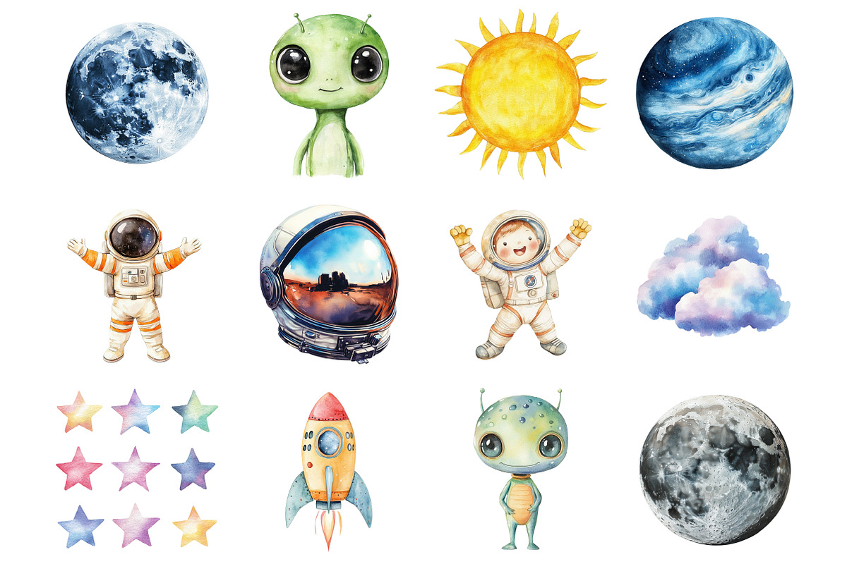 Watercolor Uter Space Clipart, a Seasonal Illustration by Design Market (Photo 4 of 4)