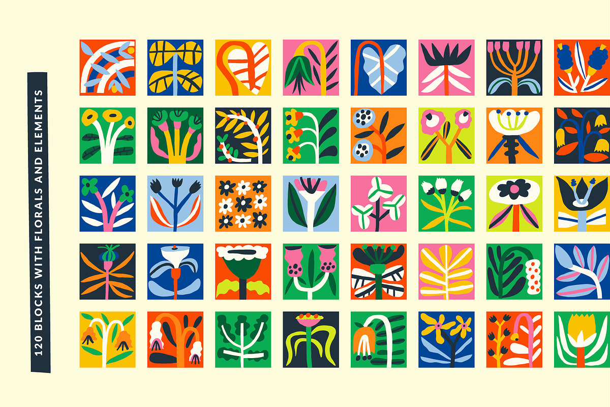 Bloom Blocks Naive Floral Clipart, a Decorative Illustration by Olia (Photo 3 of 25)