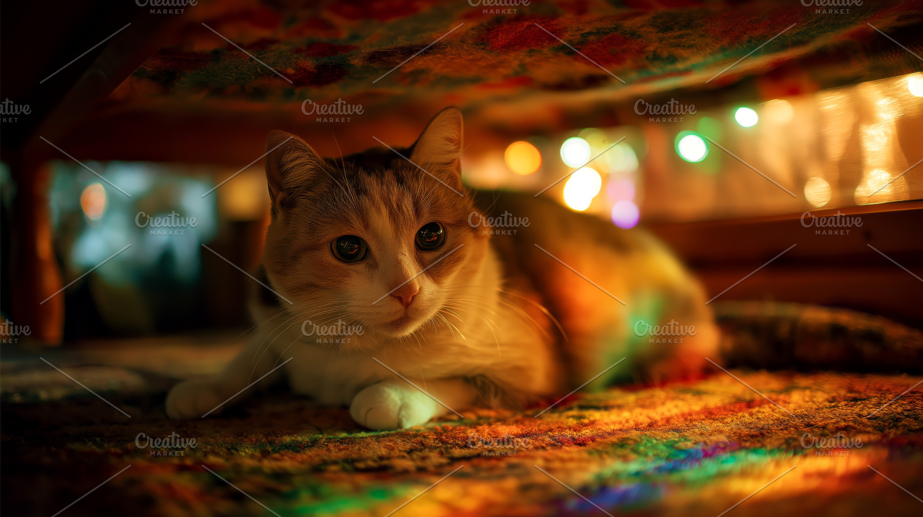Cat Under Warm Lights, an Animal Photo by Ocean Digital Art