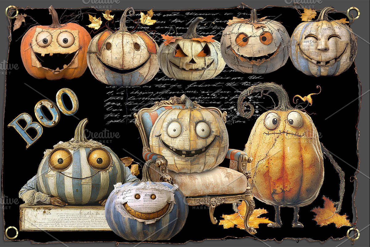 Quirky Halloween Pumpkin Clipart Kit, a Decorative Illustration by Area (Photo 7 of 17)