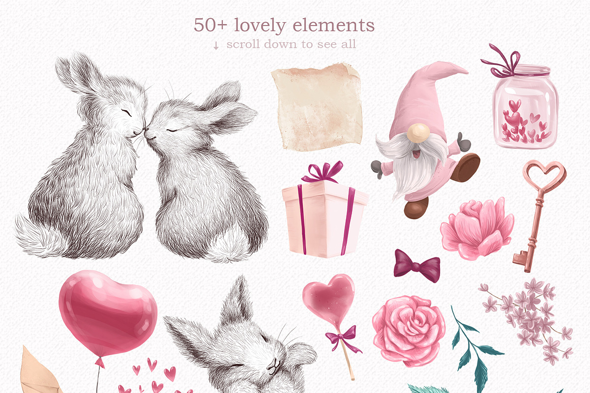 Valentine bunny kit, an Animal Illustration by Funnystore (Photo 4 of 14)
