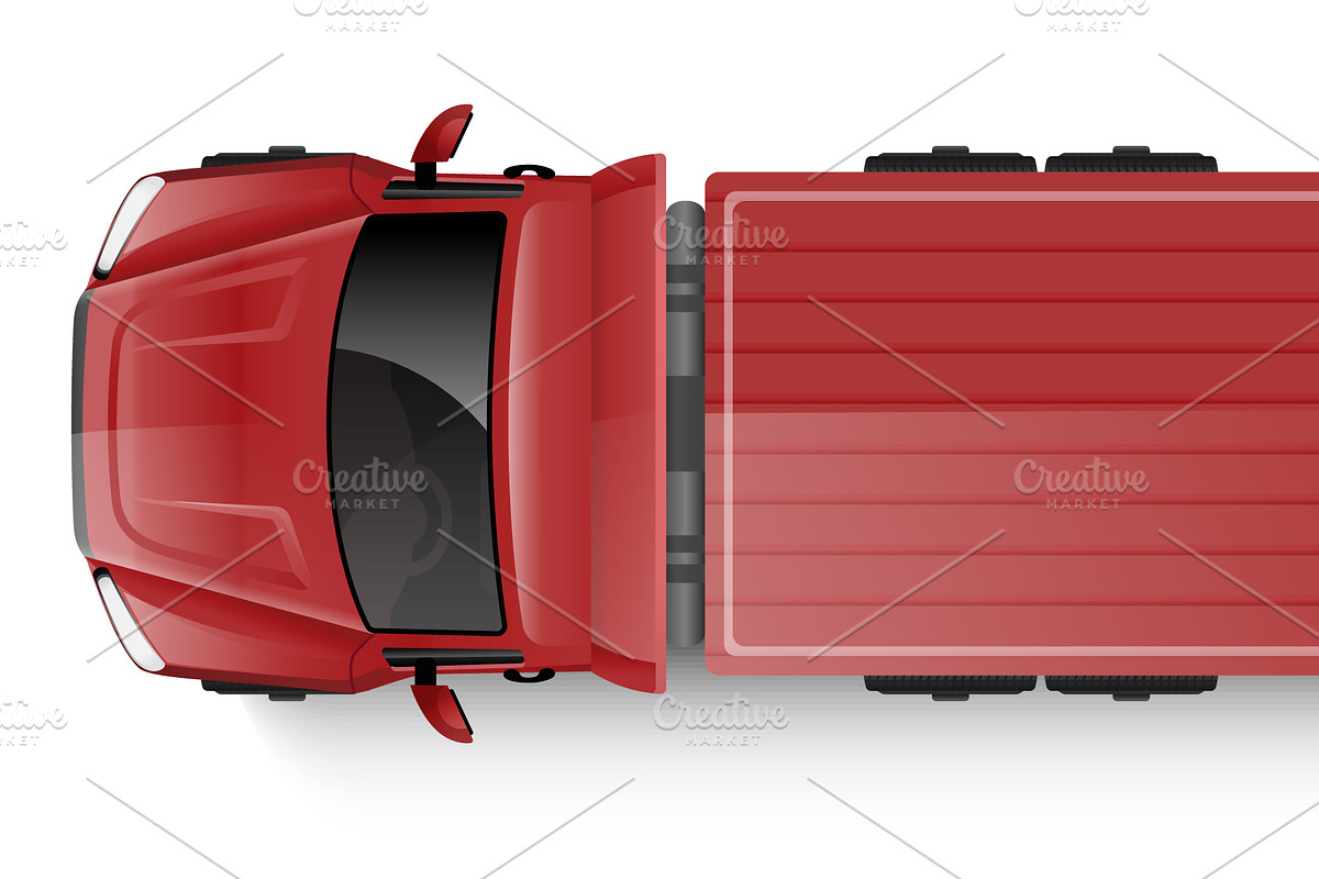 Realistic red truck top view. Vector, a Transportation Illustration by Yayasya (Photo 3 of 3)