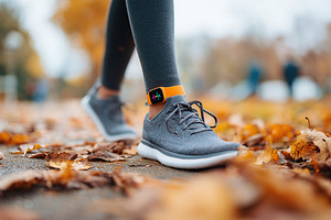 Wellness-focused person enjoys a peaceful walk in a park during autumn, a Photo by AlyaAnd