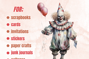 Watercolor Halloween Clown Clipart