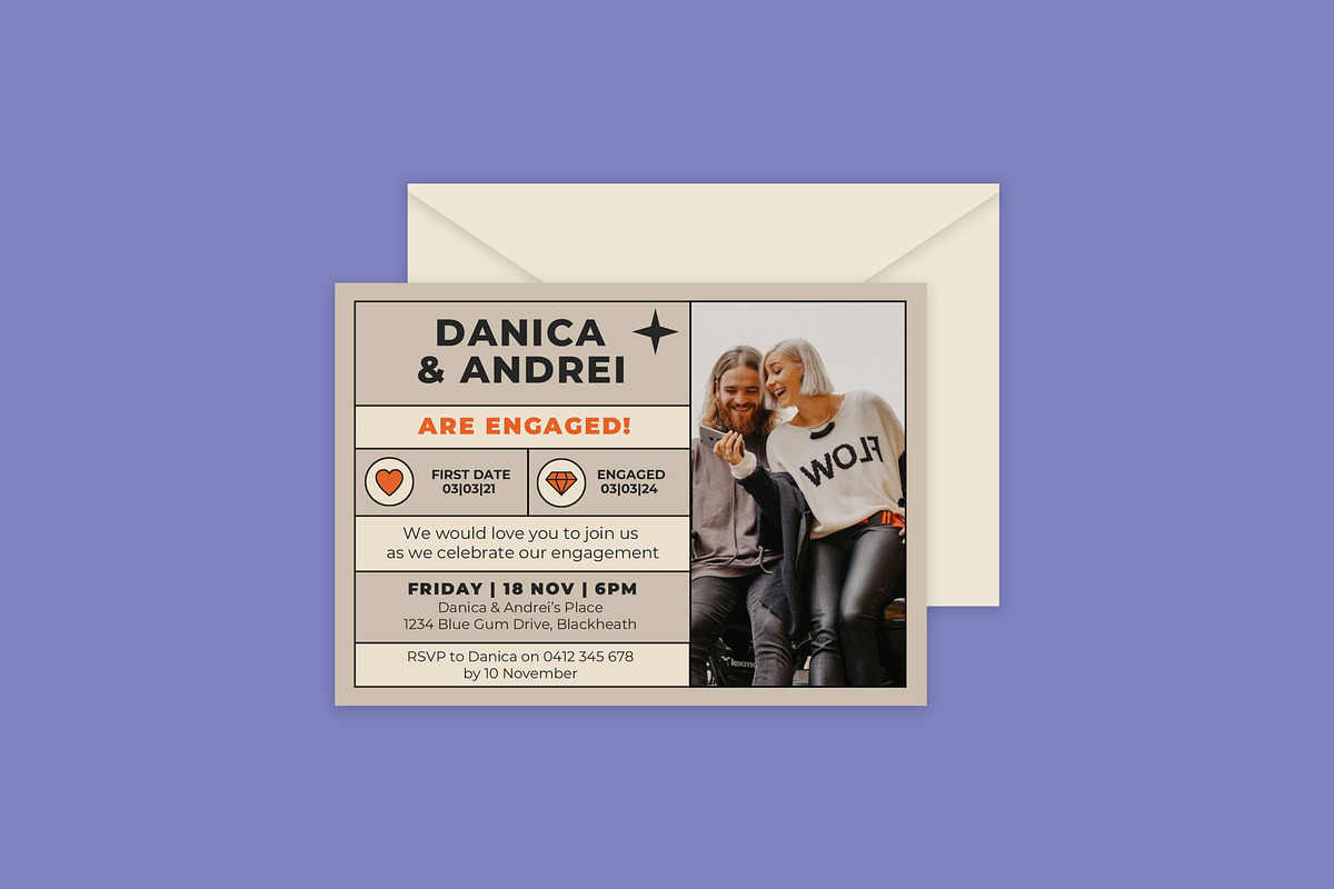 Danica Andrei Engagement Invitation, an Invitation Template by Mountain Folk Creative (Photo 1 of 12)