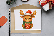 Kawaii Christmas Moose Clipart, an Illustration by RobertsArt (Thumbnail 3 of 7)