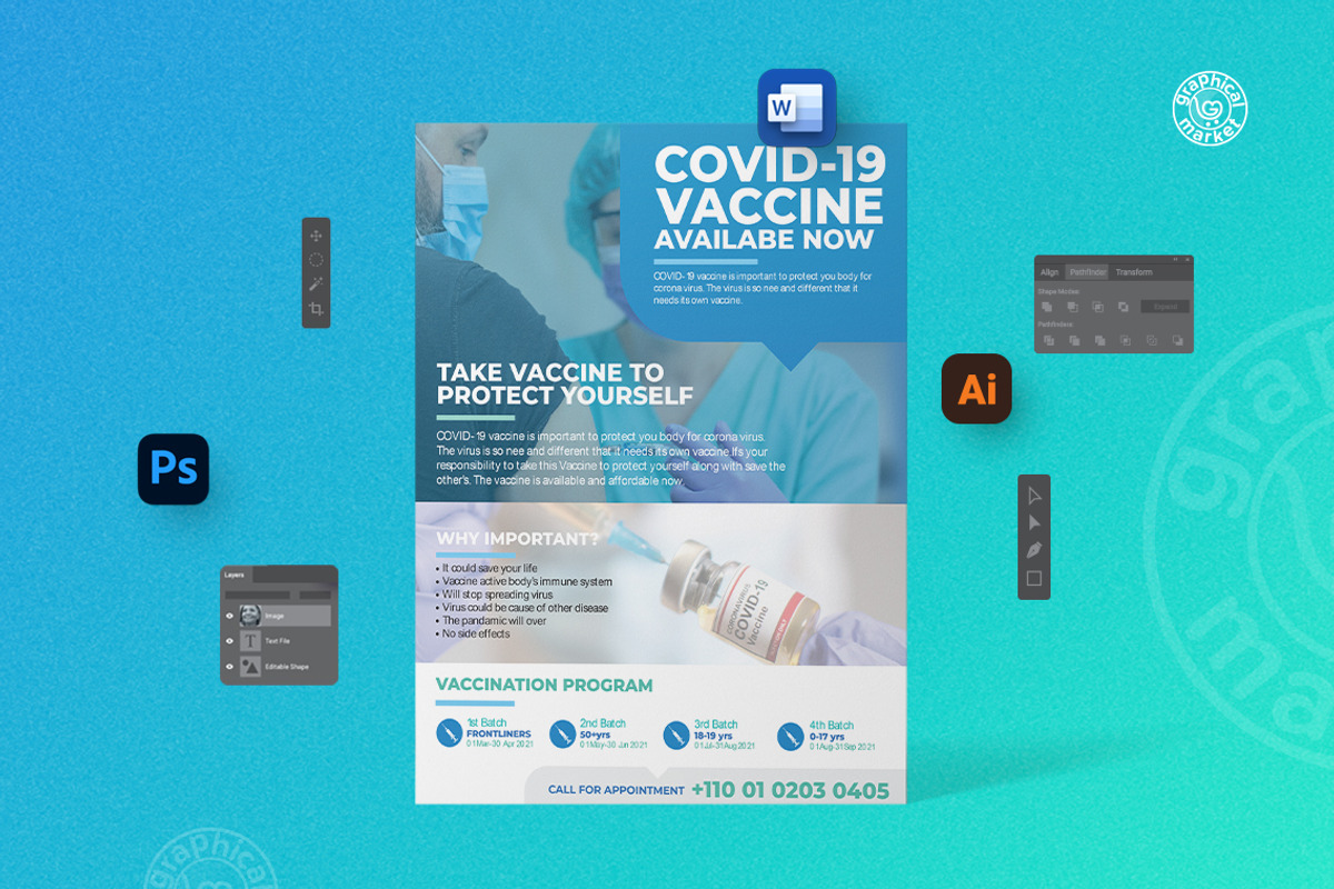 Covid Vaccine-19 Flyer, a Flyer Template by GraphicalMarket (Photo 2 of 4)