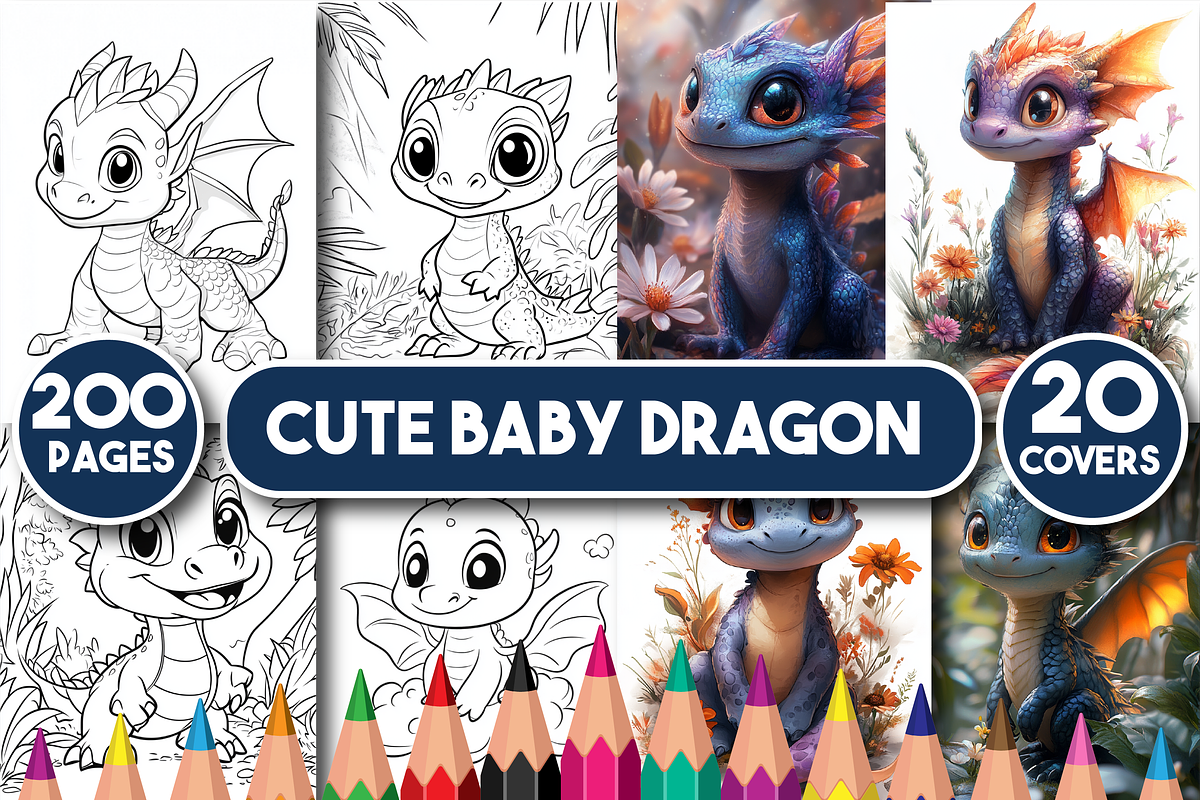 Cute Baby Dragon Coloring Book, an Animal Illustration by Printable Design Store (Photo 1 of 3)