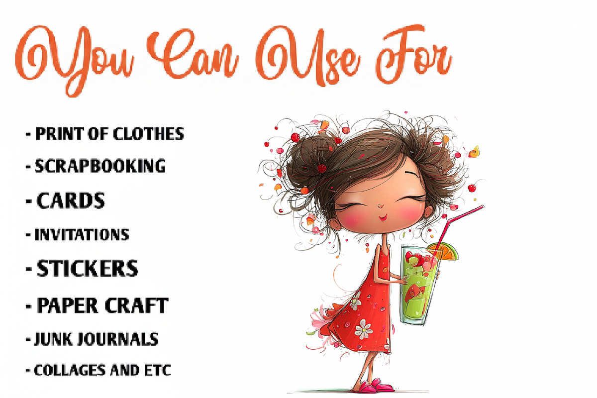 Whimsical Summer Girls with Drinks, an Illustration by CreationArt (Photo 2 of 7)