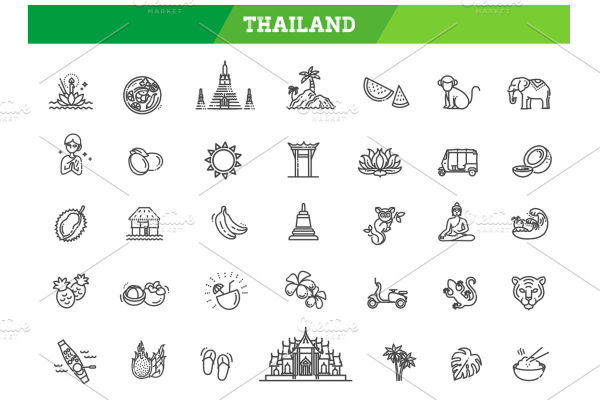 Thailand outline Icons, an Outline Icon by Tettygreen (Photo 1 of 2)