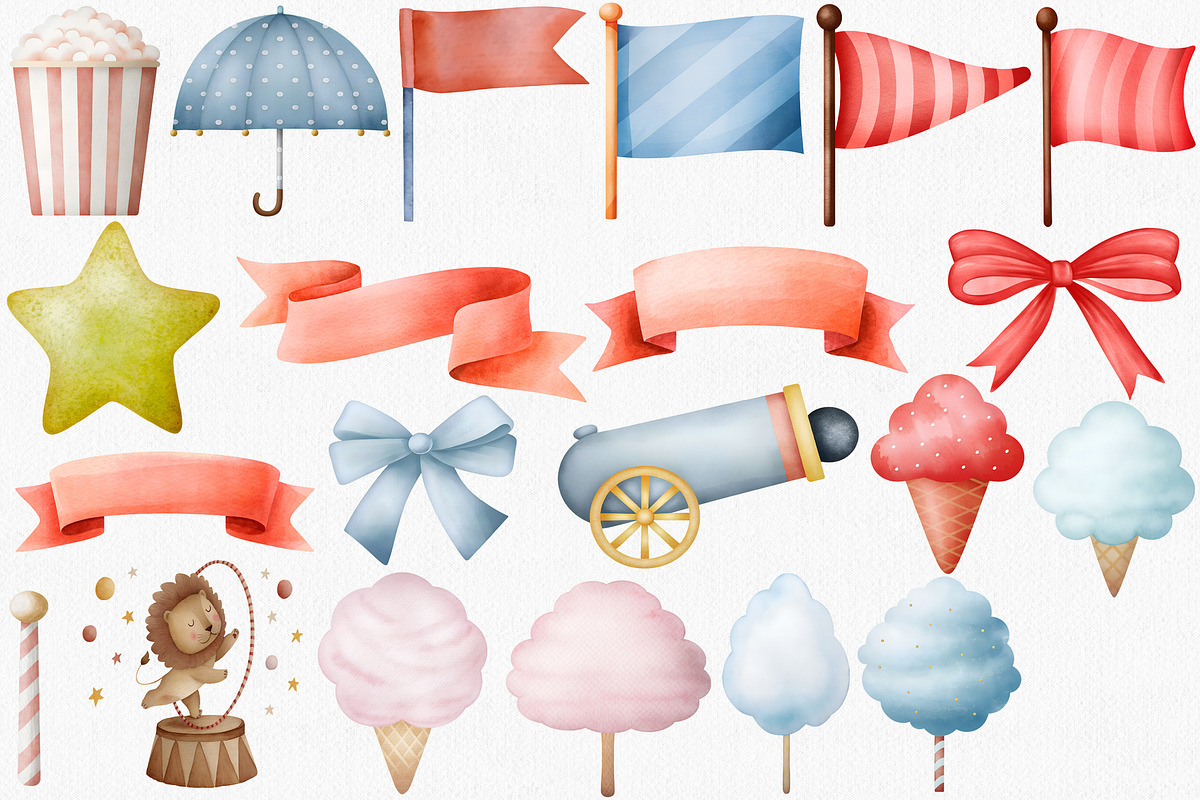 Watercolor Circus Clipart Set, an Illustration by CropUp Creative (Photo 5 of 6)