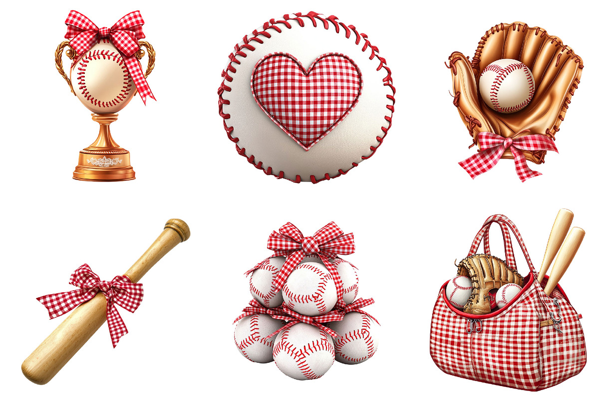 Red Gingham Baseball Clipart, a Sport Illustration by Designking (Photo 4 of 5)