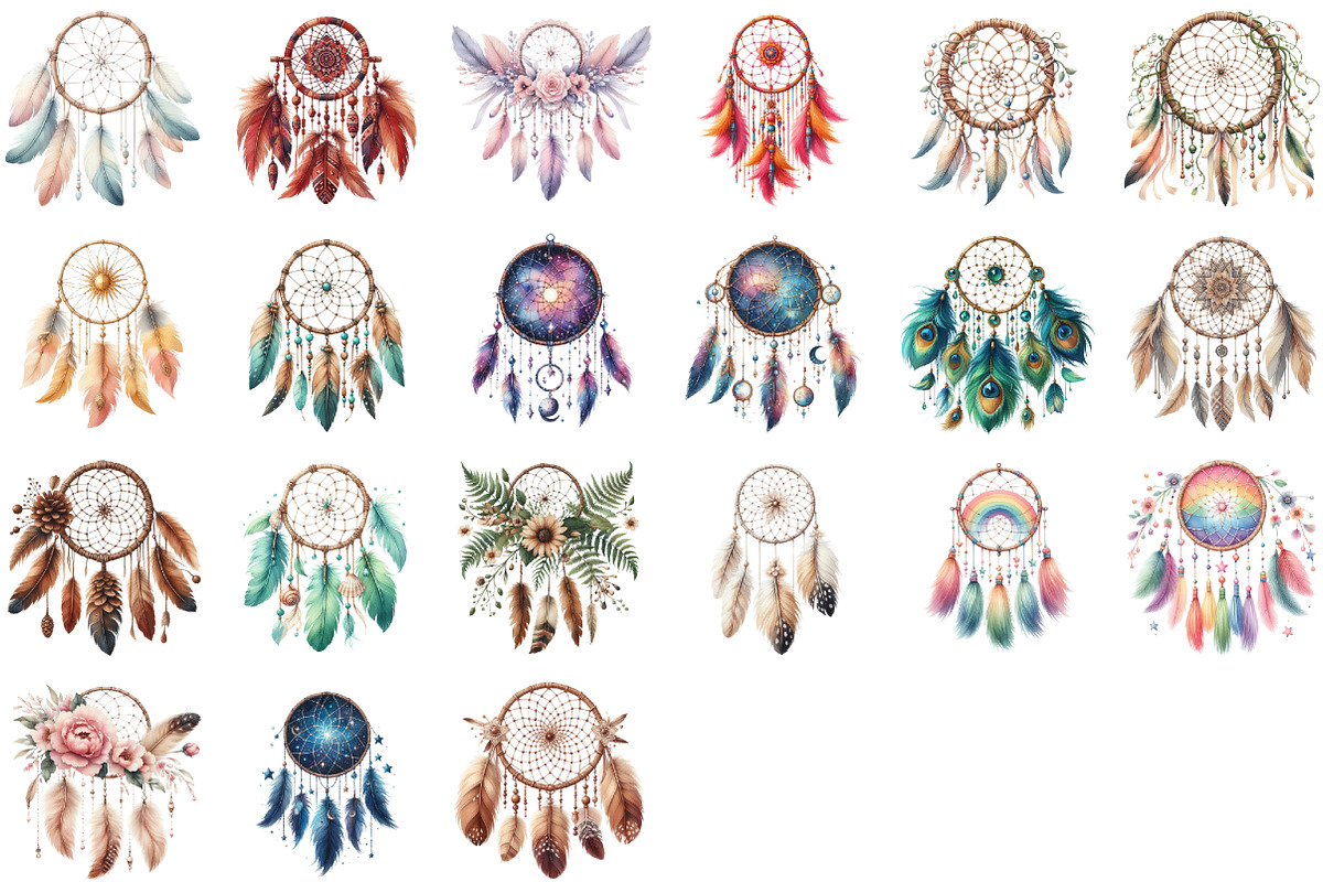 Watercolor Boho Dreamcatcher Clipart, an Illustration by Sublimation Artist (Photo 2 of 6)