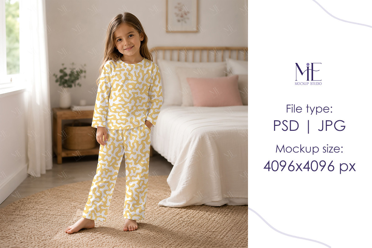 Kid Pajama Mockup, Lounge Set Mockup, a Shirt Mockup by Mie Mockup Studio (Photo 3 of 7)
