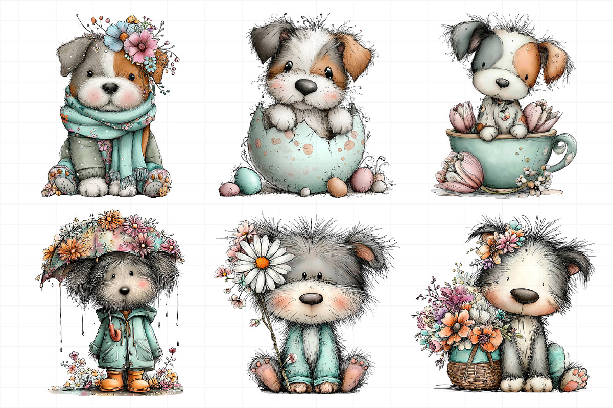 Whimsical Spring Dogs Clipart, an Illustration by Daily.Designs (Photo 4 of 7)