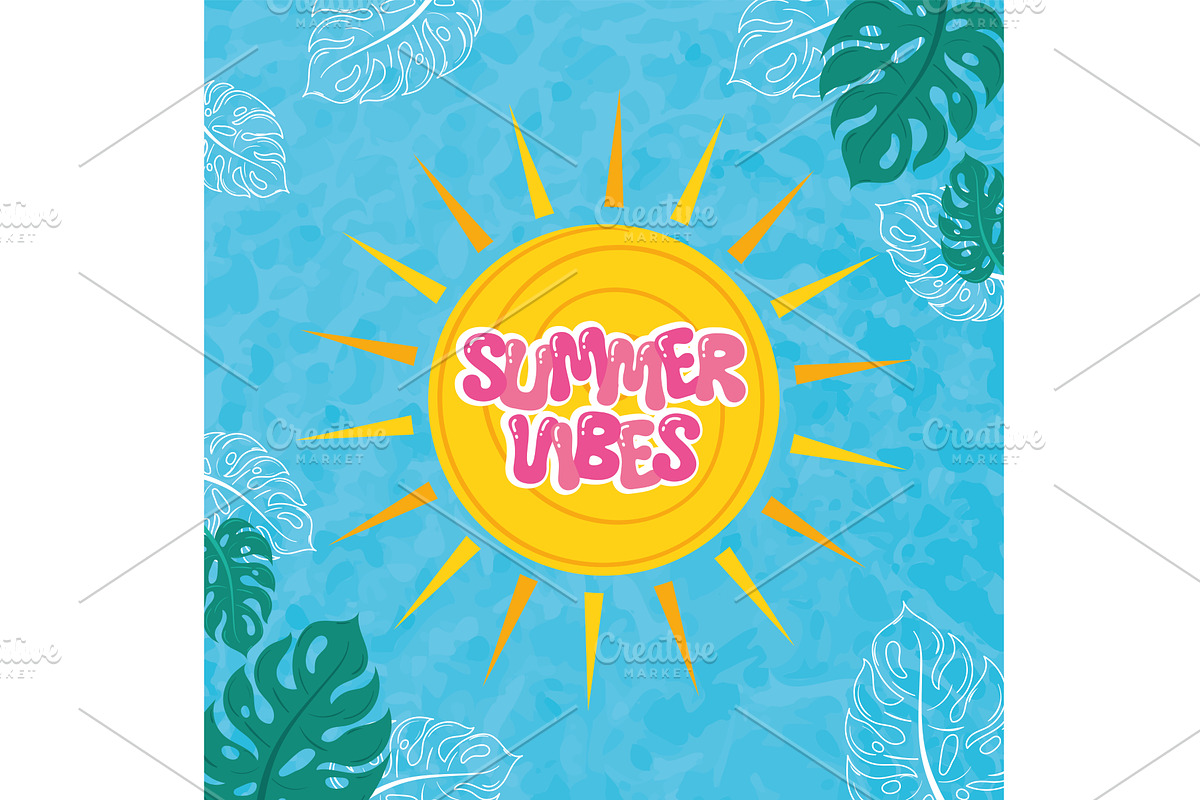 Summer vibes poster with sun and, an Object Illustration by studioDK