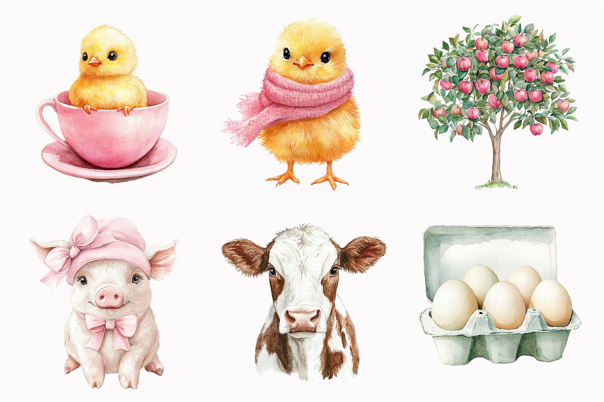 Watercolor Lovely Farm Clipart, an Illustration by Design Market (Photo 5 of 5)