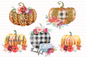 Pumpkin clipart set. Gold,Leopard