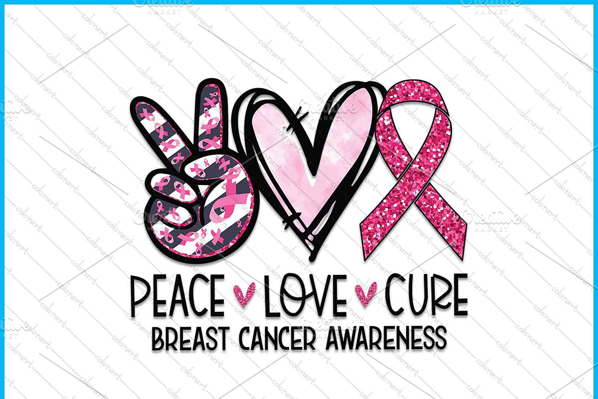 Peace Love Breast Cancer SVG PNG DFX, an Object Graphic by Creativeusart (Photo 1 of 4)