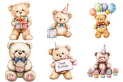 Watercolor Birthday Bears Clipart, an Illustration by Pixels.Craft (Thumbnail 3 of 7)