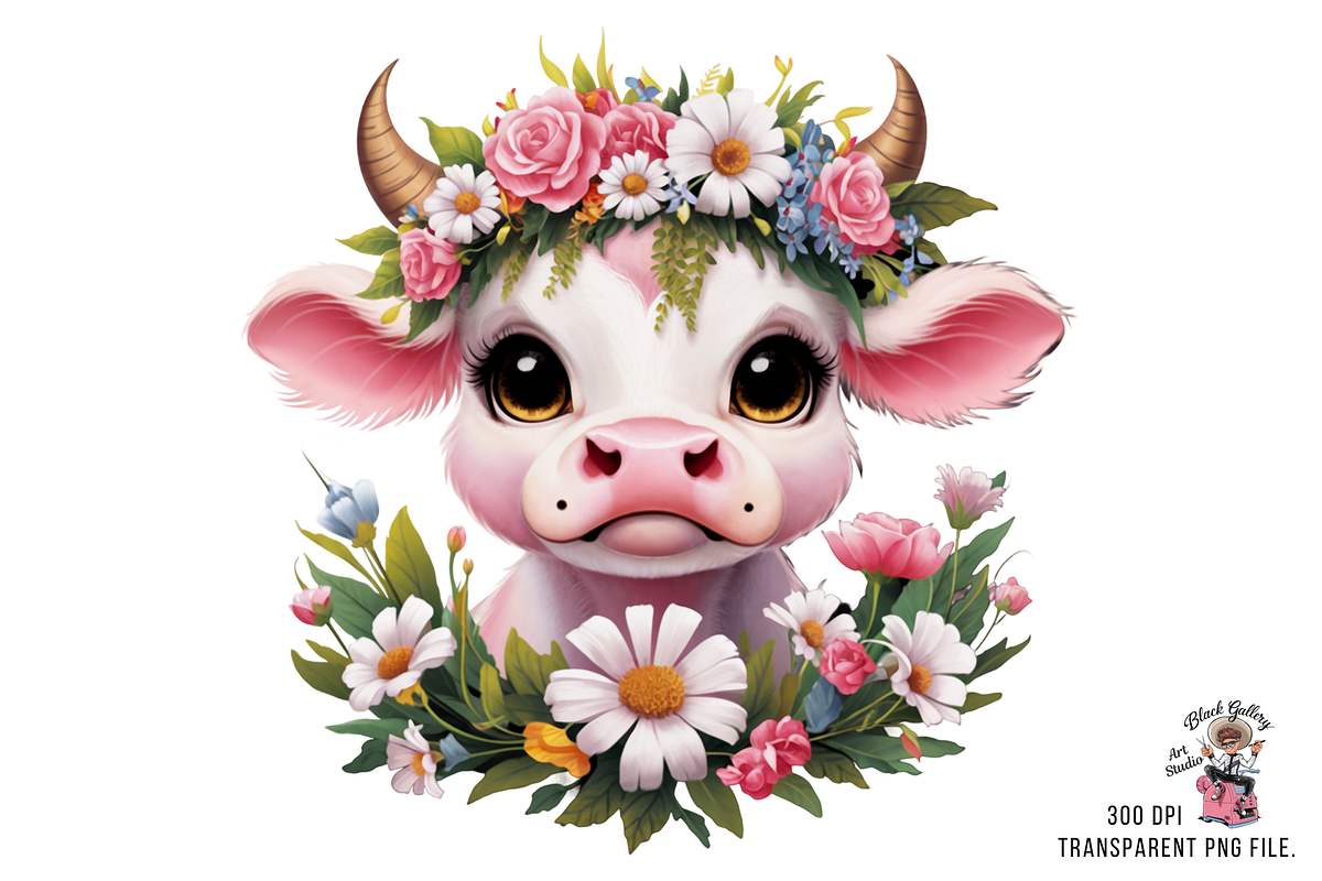 Floral Cow Clipart PNG Bundle, a Graphic by Clipart Bloom (Photo 2 of 12)
