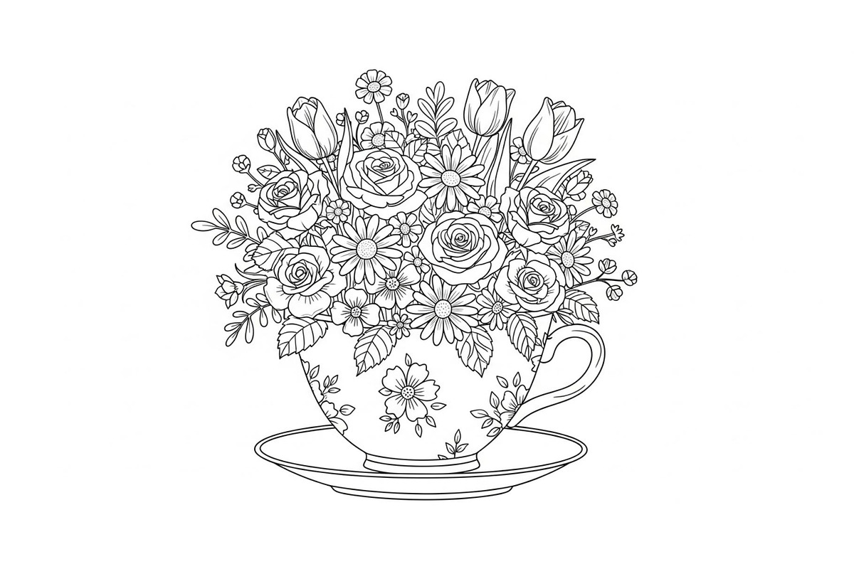 Floral Teacup Line Art Bundle, an Illustration by Gfx_Store (Photo 45 of 51)