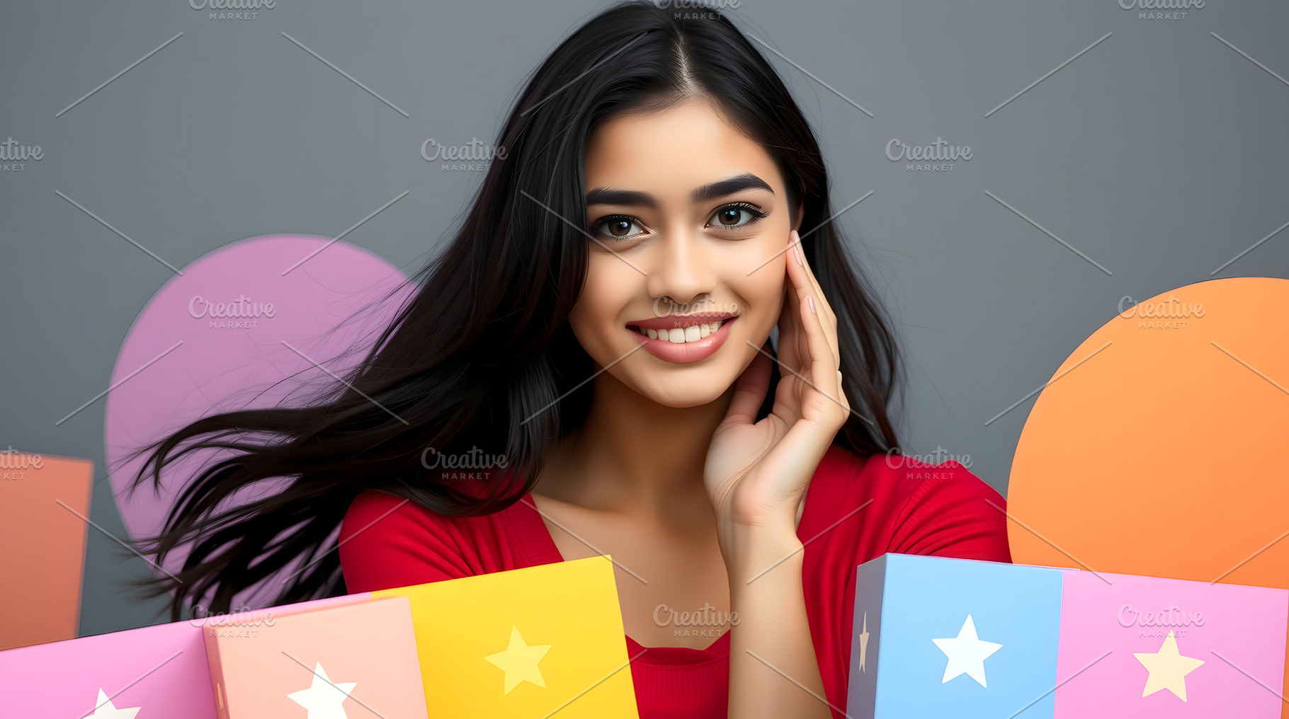 Smiling Woman with Colorful Gift Box, a Beauty & Fashion Photo by Stock Shape