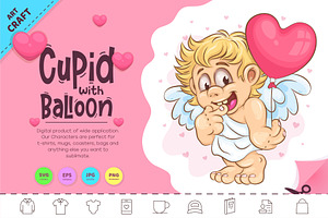 Cartoon Cupid with Balloon. Clipart, a Person Illustration by KENO Mascots
