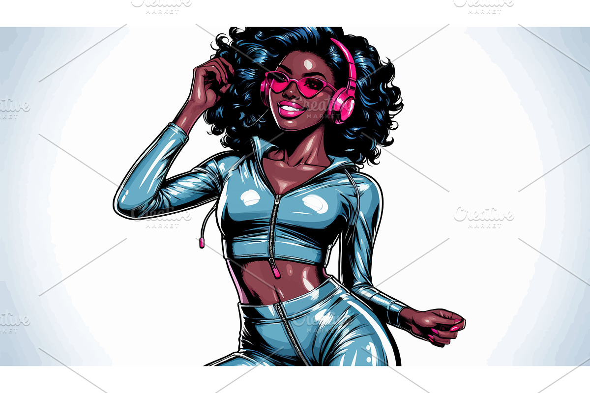woman dancing in headphones vector, a Person Illustration by AlexArt