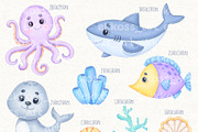 Sea Animals Clipart, Ocean Clipart, an Animal Illustration by ekossa_art (Thumbnail 3 of 6)