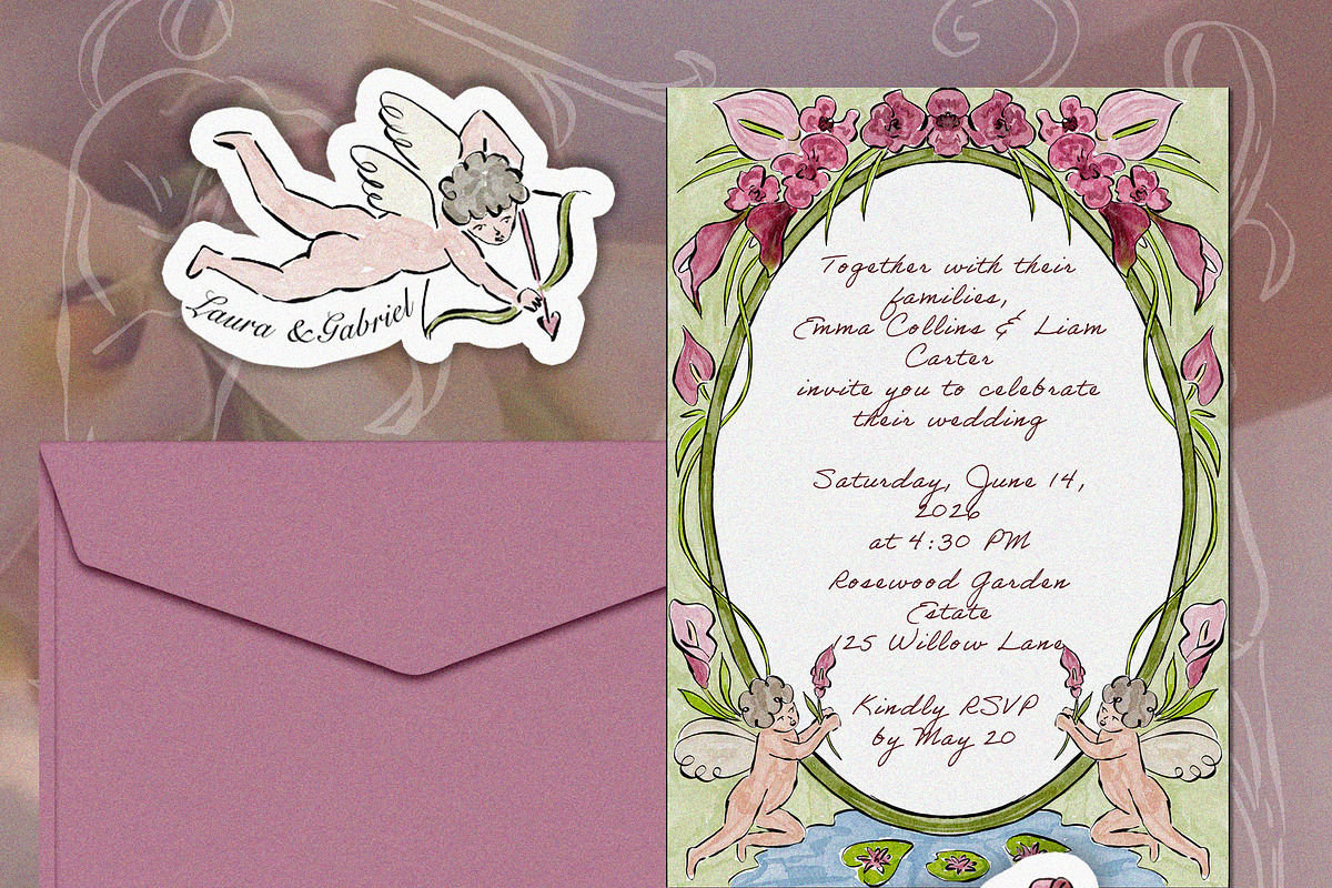 Chartreuse & Pink Wedding Clipart, an Object Illustration by Teresa Art Store (Photo 7 of 7)