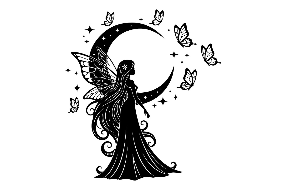 Fairy Moon Butterfly Silhouette, an Object Illustration by Gaye Art (Photo 25 of 31)