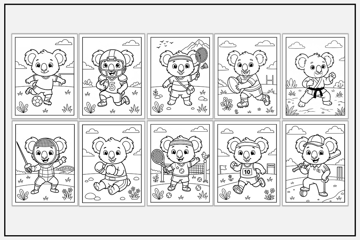 Koala Sports Coloring Pages, a Sport Illustration by Lamia Emad (Photo 2 of 5)