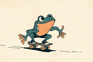 Cartoon frog rides a skateboard, a Photo by Beautiful things