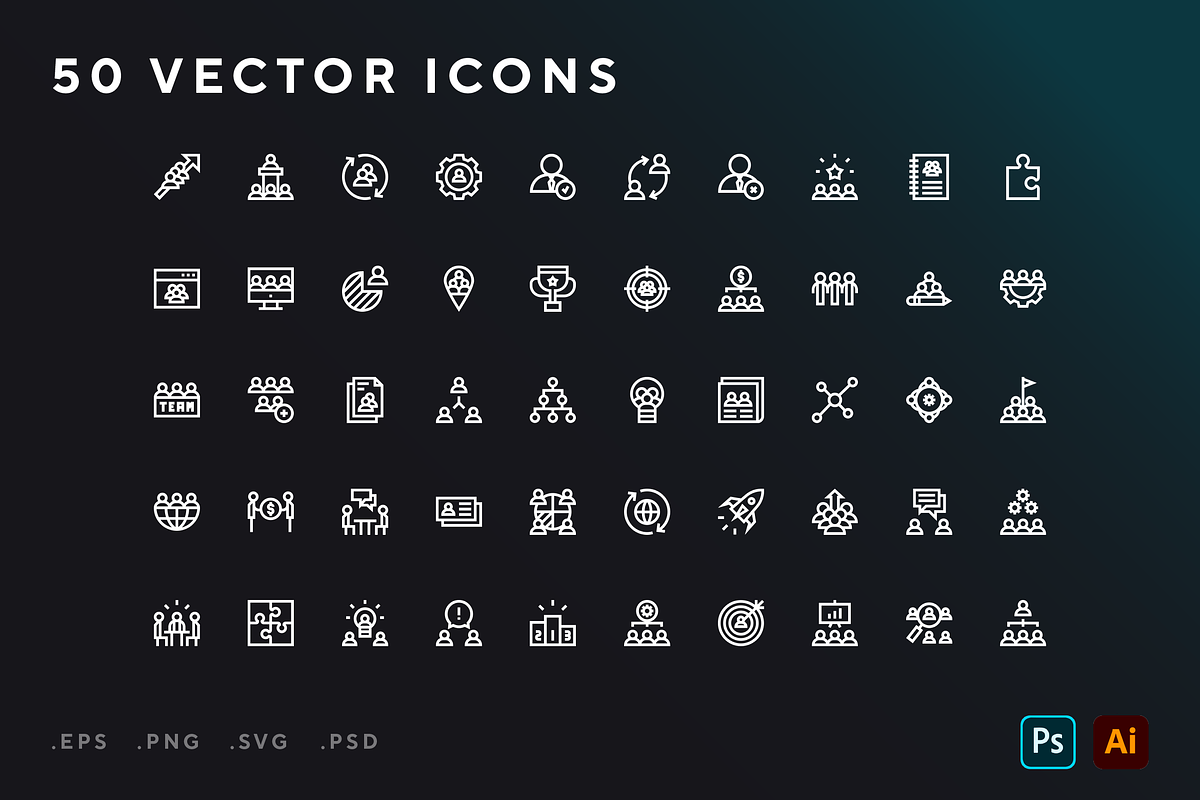 Teamwork icons, an Outline Icon by Wencory (Photo 1 of 2)