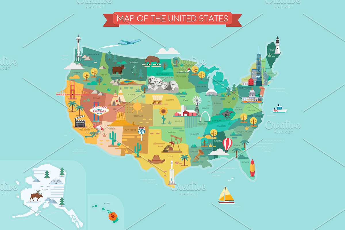 USA tourist map, a Work Illustration by GlebTagirov