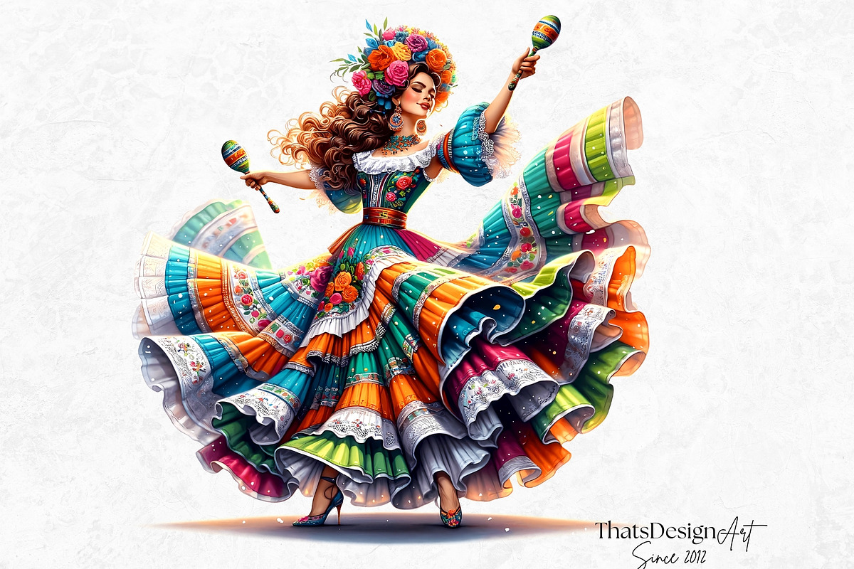 Mexican ballerinas Clipart Set, a Person Illustration by ThatsDesignArt (Photo 6 of 10)