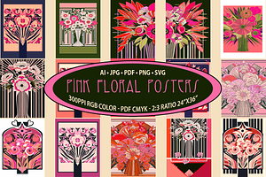 Art Deco Floral Bouquets Posters