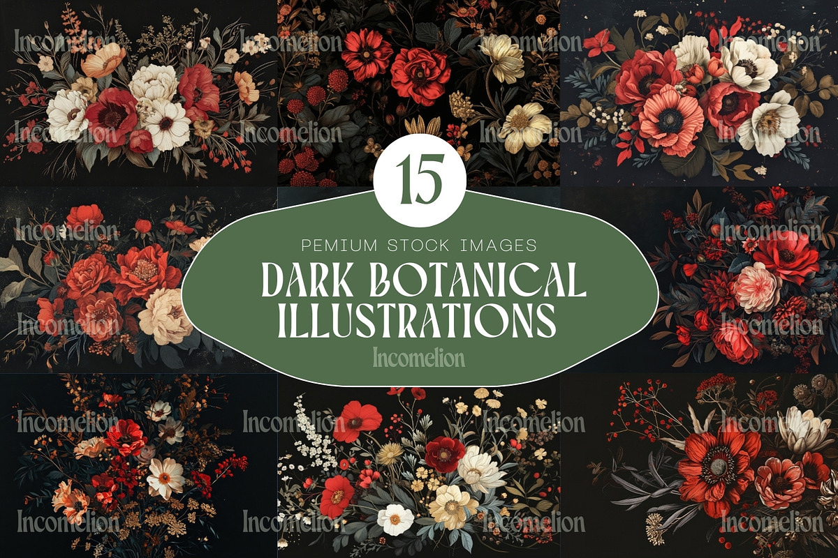 15 Dark Botanical Backgrounds, a Wallpaper Graphic by Incomelion (Photo 1 of 6)