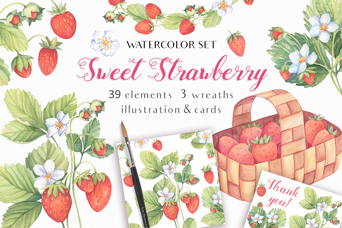 Sweet Watercolor Strawberry, a Decorative Illustration by Irina Diasli (Photo 1 of 7)