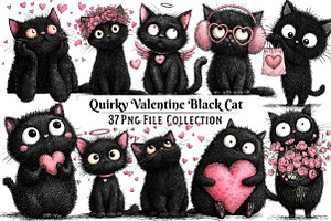 Quirky Valentine Black Cat Clipart, an Illustration by Dream Creation