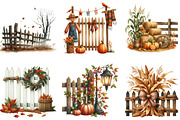 Watercolor Autumn Fence Clipart, a Seasonal Illustration by DreamArtGraphic (Thumbnail 3 of 4)