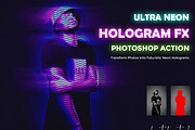 Ultra Neon Hologram FX Ps Action, an Action Add-On by Studio Retouch (Thumbnail 1 of 14)
