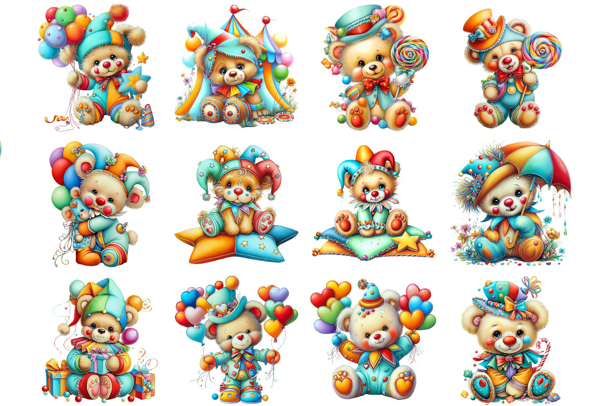 Cute Clown Teddy Bear Clipart, an Illustration by DreamArtGraphic (Photo 2 of 4)