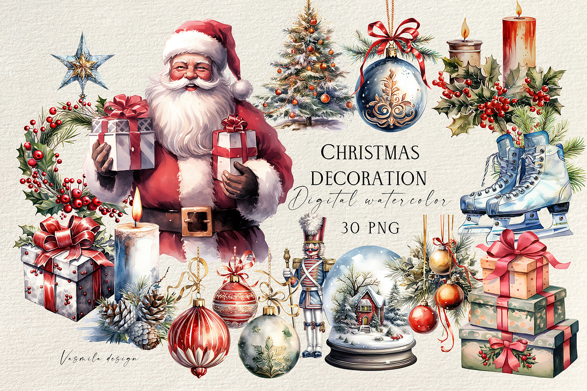 Christmas Decoration Clipart, a Seasonal Illustration by Vasmila (Photo 1 of 6)