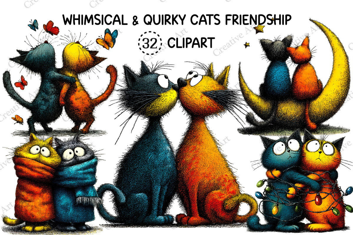 Quirky Cats Friendship Clipart, an Illustration by Creative Art (Photo 1 of 10)