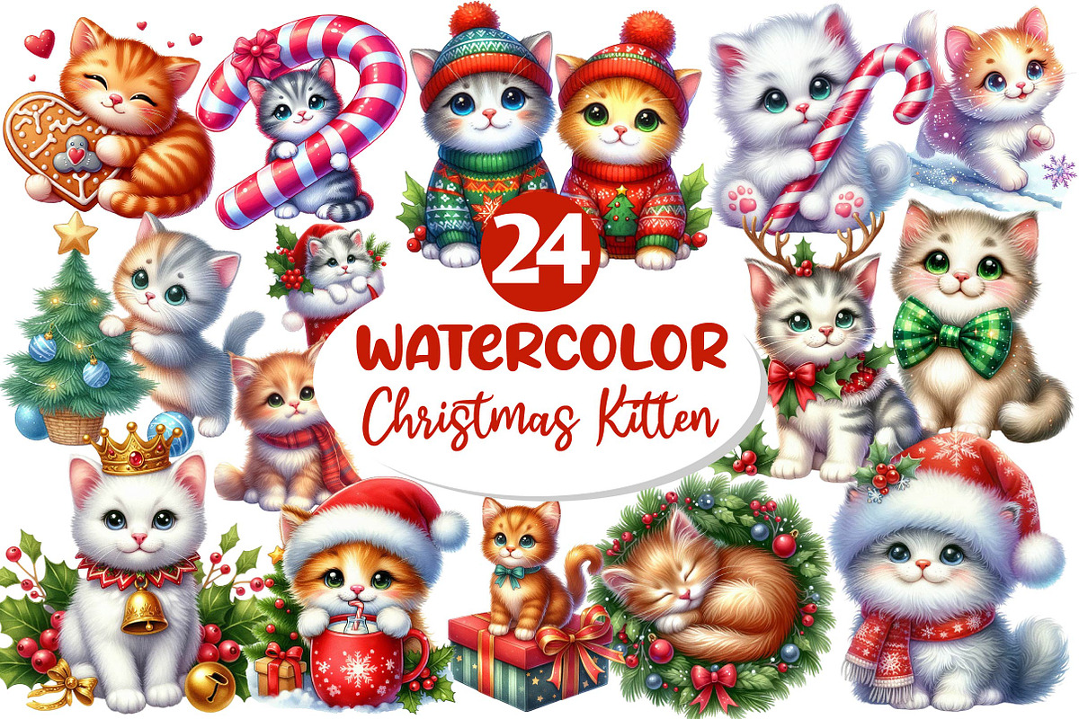 Kitten Christmas Clipart, an Illustration by Dream Creation (Photo 1 of 5)