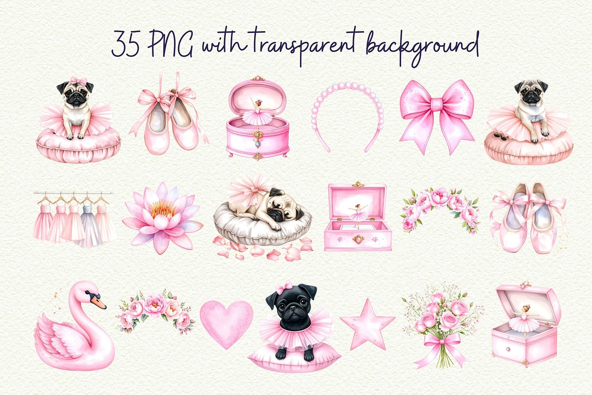 Pug Ballet Coquette Clipart, an Object Graphic by Anna Design Studio (Photo 2 of 9)