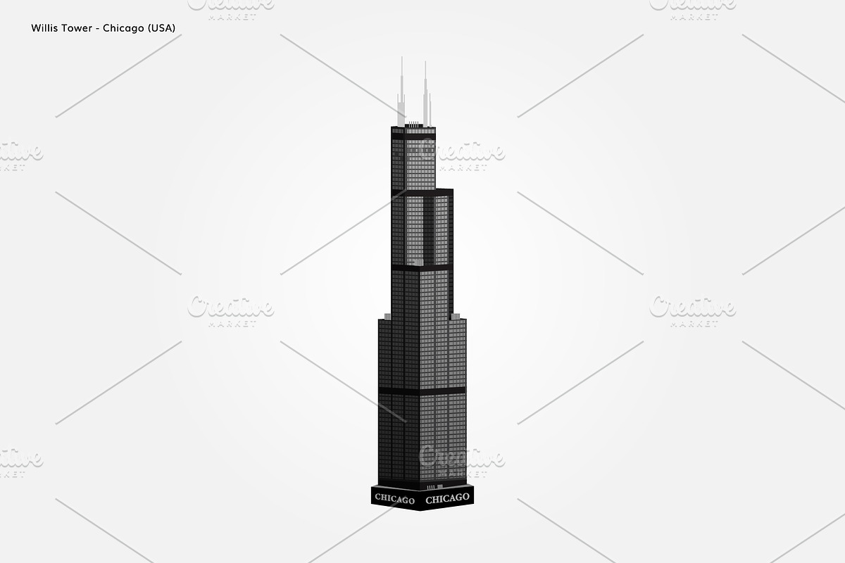 Chicago Willis Tower Building Vector, a Decorative Illustration by rpdesignstudio