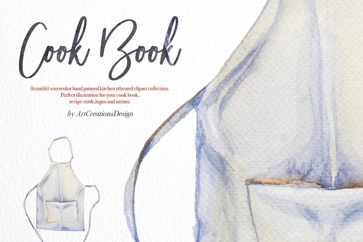 Watercolor Cook Book Clipart Set, a Food Illustration by ArtCreationsDesign (Photo 4 of 7)